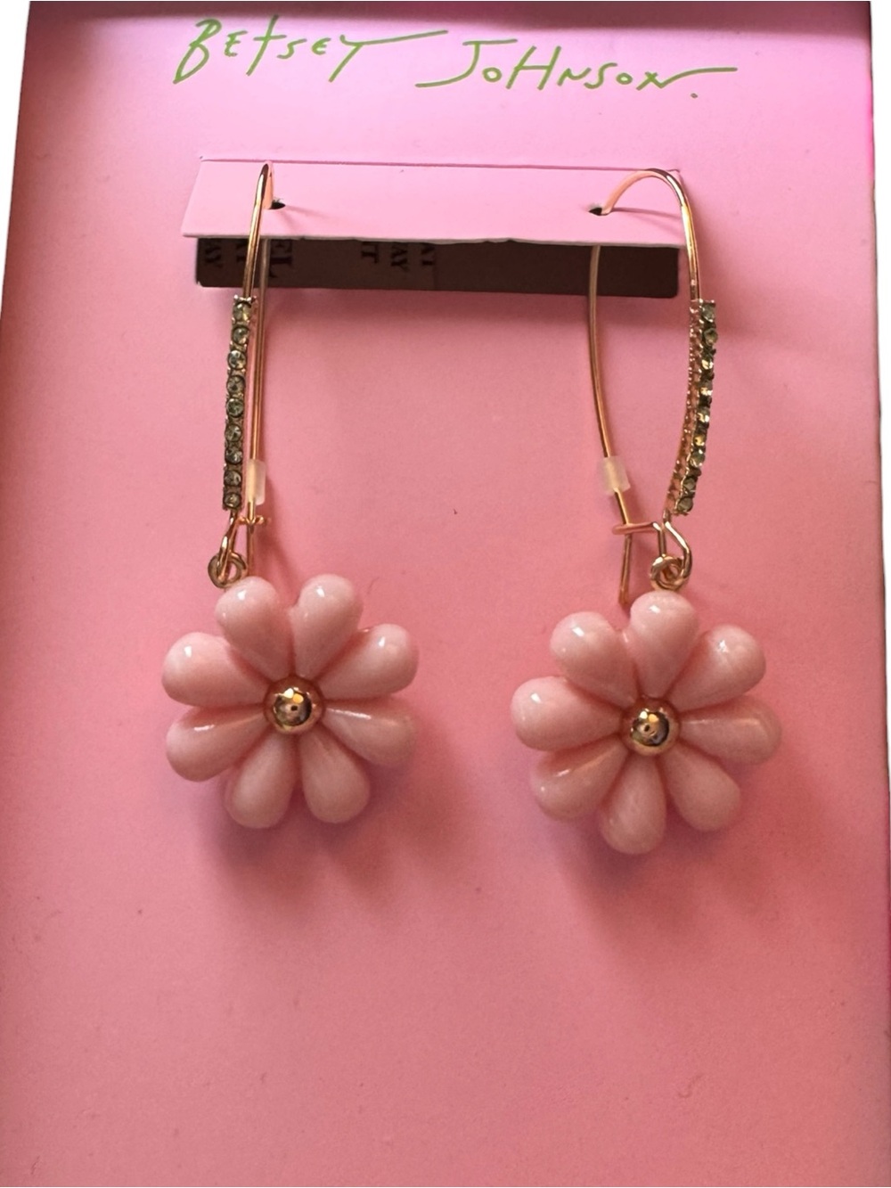 Betsey Johnson Gold-Tone Hoop Earrings with Pink Daisy Charms